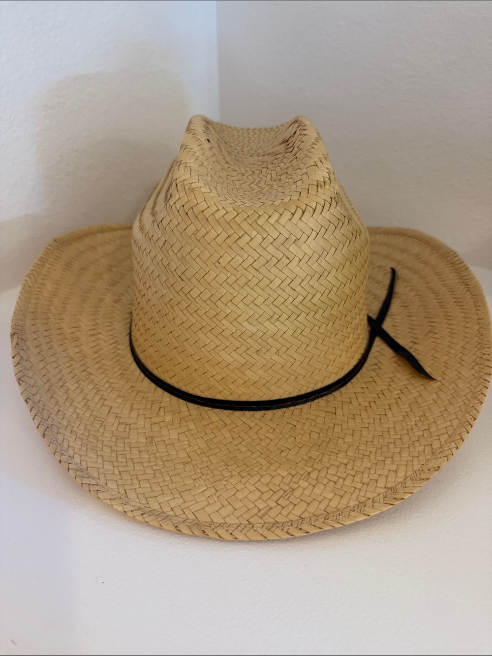 Straw Cowboy Hat with Black Band - Natural